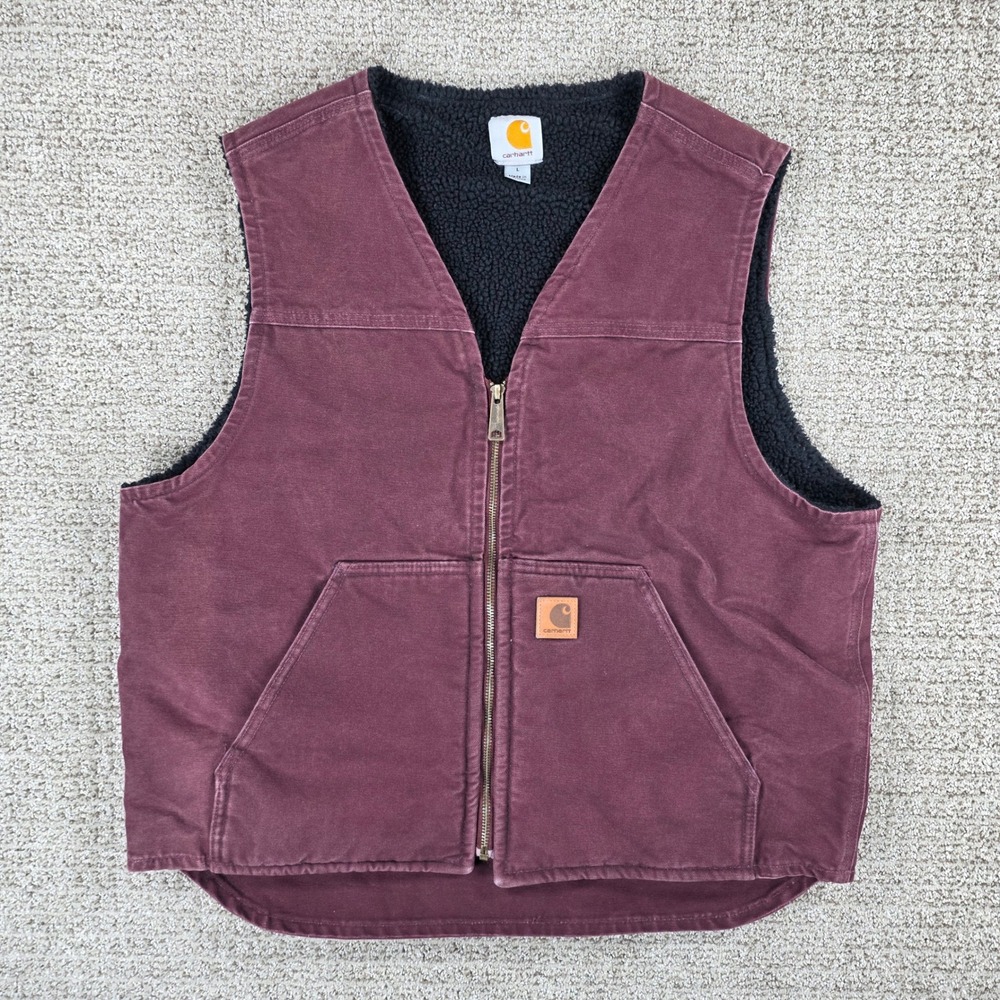 Carhartt V26 614 (Port) Duck Sherpa Vest Mens Large Dark Red Burgundy Purple